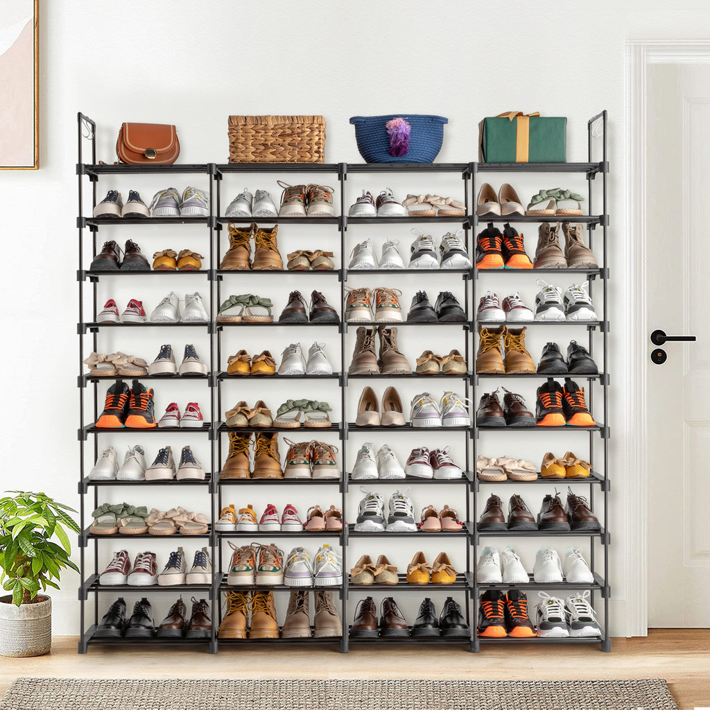 AEELLEEA- 10 Tiers Shoe Rack Organizer, Holds Up to 80 Pairs of Shoes, Metal Frame Shoe Storage Shelf with Hooks