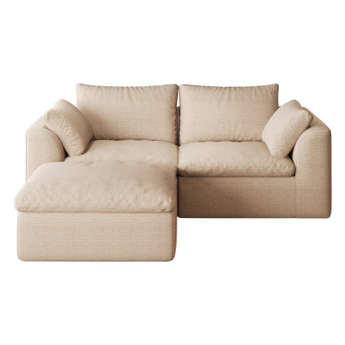 L Shaped Sofa 78 Inch, Modular Khaki Fabric Sectional Sofa with Chaise Lounge and Pillows, Compact Sofa for Living Room