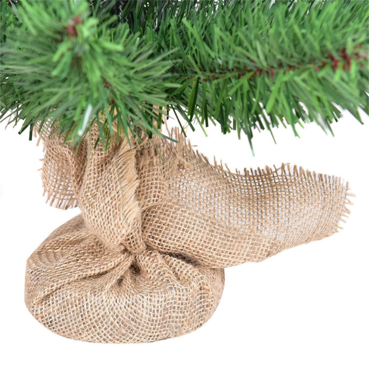 AEELLEEA- 2ft Unlit Artificial Green Mini Christmas Tree, Full PVC Foliage, Cement Base with Linen Cover, Easy Assembly