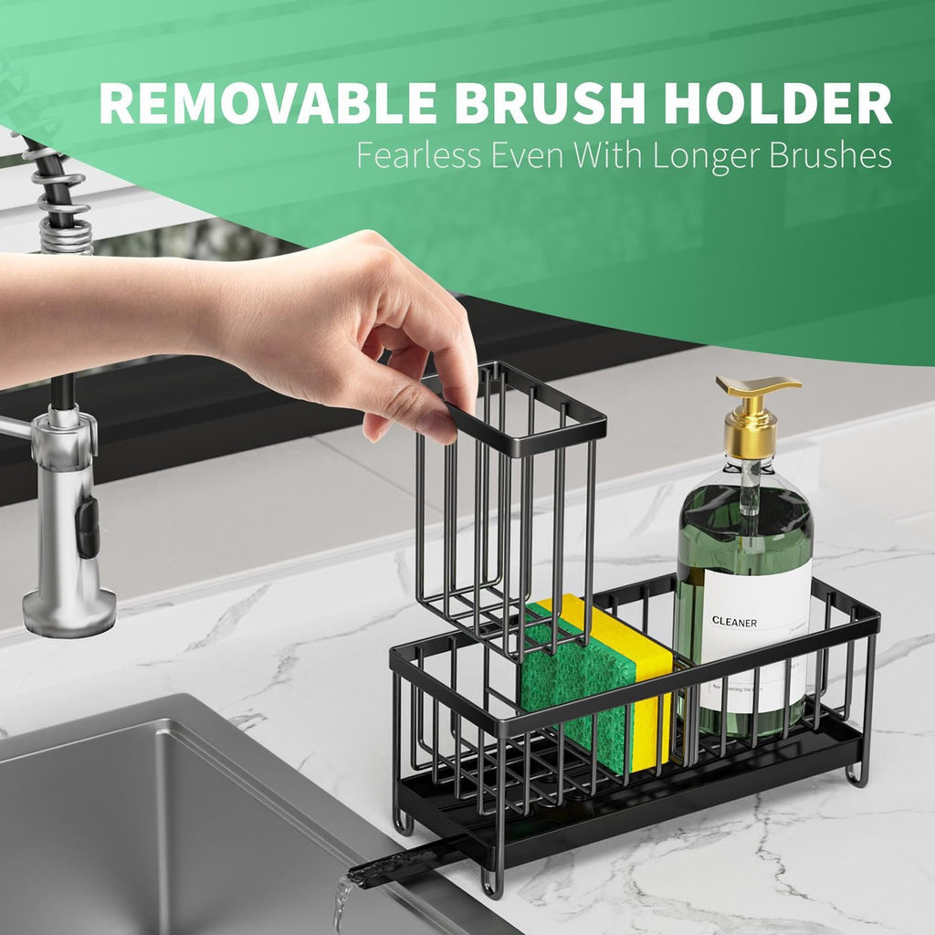 AEELLEEA- Metal Kitchen Sink Caddy Organizer, Rotatable Drain Sponge Holder for Countertop, No Drill Sink Side Storage Rack