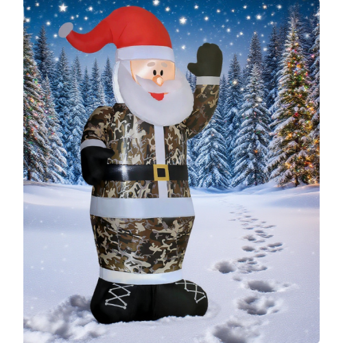 AEELLEEA 8' Inflatable Santa Christmas Decoration with Built-In LED Lights, Camouflage Outdoor Yard Holiday Decor