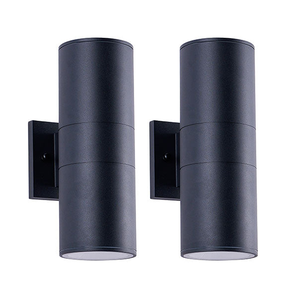 2 Pack Black Cylinder Up Down Wall Sconce Light, Aluminum Hardwired Outdoor Wall Lamp, Modern Vertical Wall Mount Light Fixture