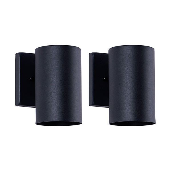 2 Pack Black Cylinder Downlight Wall Sconce, Aluminum Hardwired Wall Mount Light Fixture, Modern Single Direction Outdoor Wall Lamp