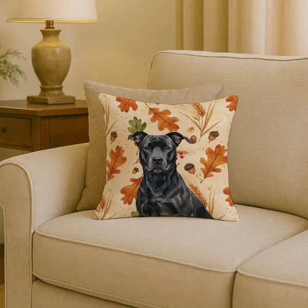 Aeelleea Black American Staffordshire Terrier Heirloom Fall Throw Pillow,18×18in Indoor Outdoor Cushion for Couch Bed Patio
