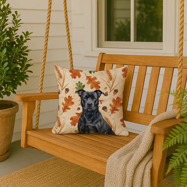Aeelleea Black American Staffordshire Terrier Heirloom Fall Throw Pillow,18×18in Indoor Outdoor Cushion for Couch Bed Patio