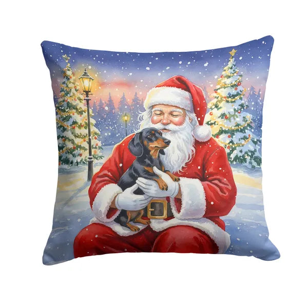 Aeelleea Dachshund Santa Throw Pillow 14x14 in, Christmas Dog Decor Cushion for Couch Bed Patio