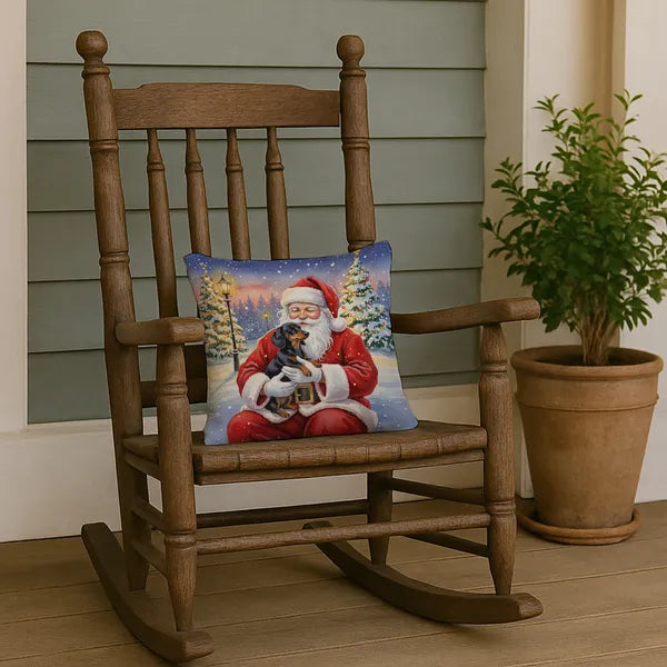 Aeelleea Dachshund Santa Throw Pillow 14x14 in, Christmas Dog Decor Cushion for Couch Bed Patio