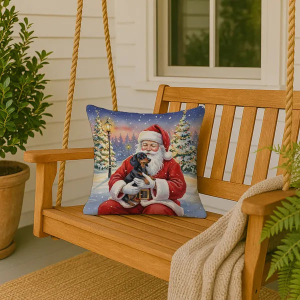 Aeelleea Black and Tan Dachshund with Santa Claus Decorative Throw Pillow,18×18 Inch,Indoor Outdoor Cushion for Couch,Bed,Patio