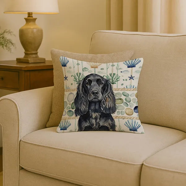 Aeelleea Black English Cocker Spaniel Coastal Sea Glass Pillow