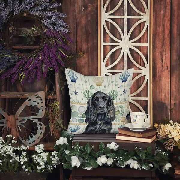 Aeelleea Black English Cocker Spaniel Coastal Sea Glass Pillow