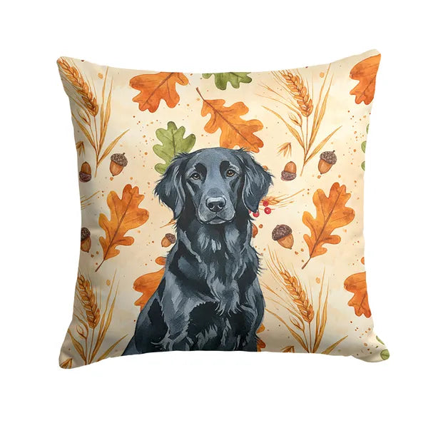 Aeelleea Black Flat-Coated Retriever Heirloom Fall Pillow 14x14 in, Autumn Dog Cushion