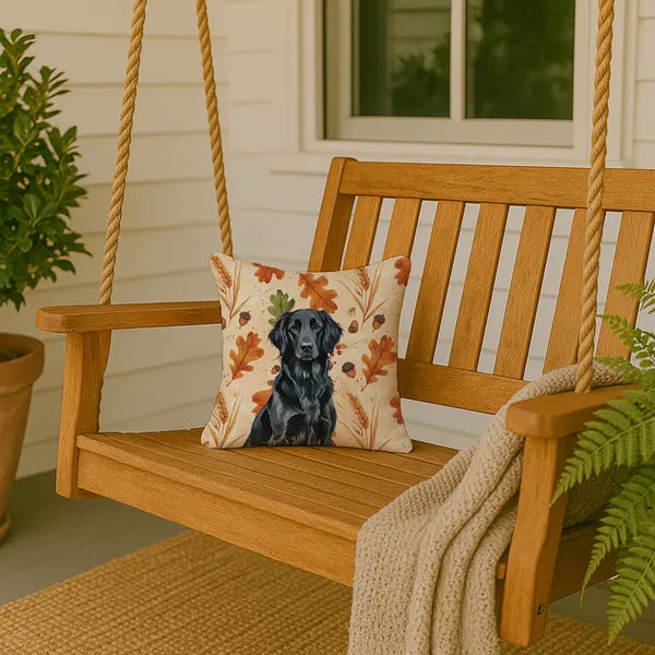 Aeelleea Black Flat-Coated Retriever Heirloom Fall Pillow 14x14 in, Autumn Dog Cushion