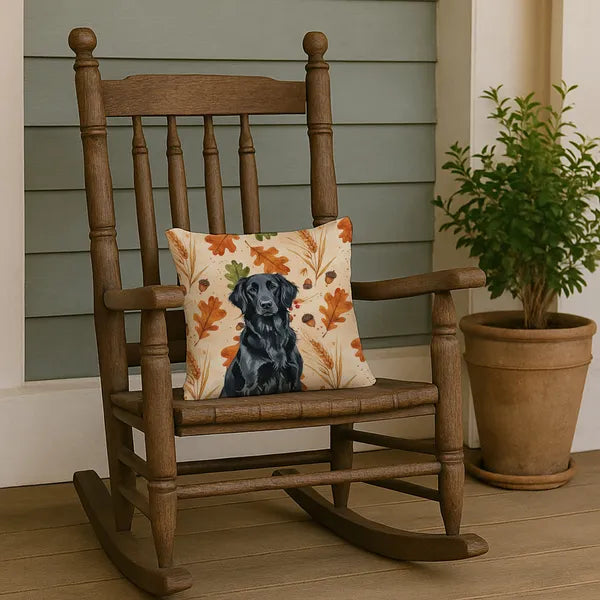 Aeelleea Black Flat-Coated Retriever Heirloom Fall Pillow 14x14 in, Autumn Dog Cushion