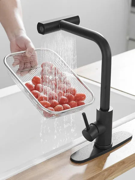 Aeelleea Black Pull Down Kitchen Faucet, 14in Stainless Steel Waterfall Sink Faucet, Single Handle 3 Function Sprayer for Kitchen Sink