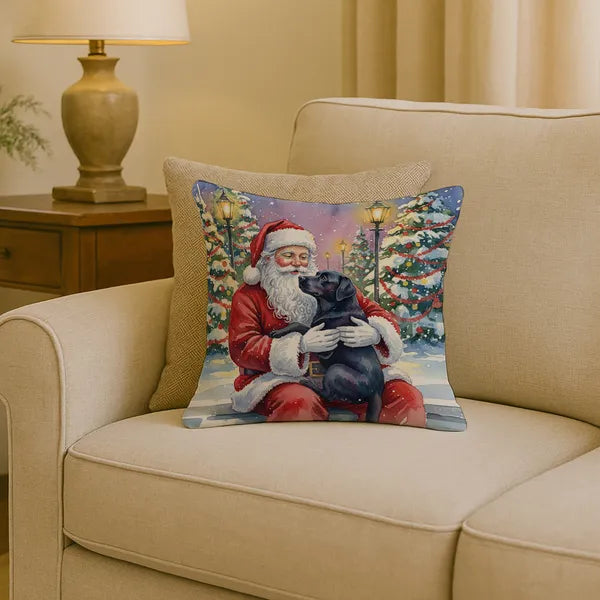 Aeelleea Black Labrador Retriever Santa Claus Pillow 18x18 Christmas Dog Decor