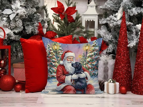 Aeelleea Black Labrador Retriever Santa Claus Pillow 18x18 Christmas Dog Decor