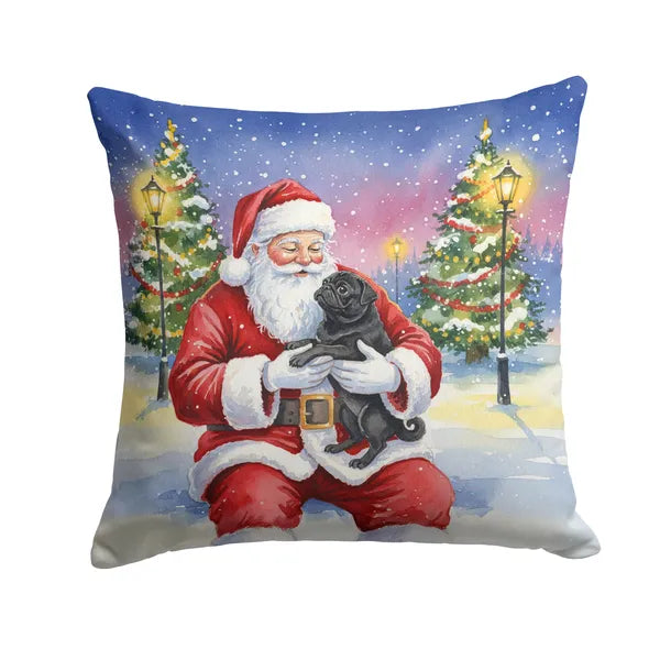 Aeelleea Black Pug Santa Throw Pillow 18x18 in, Christmas Dog Decor Cushion for Couch Bed Patio