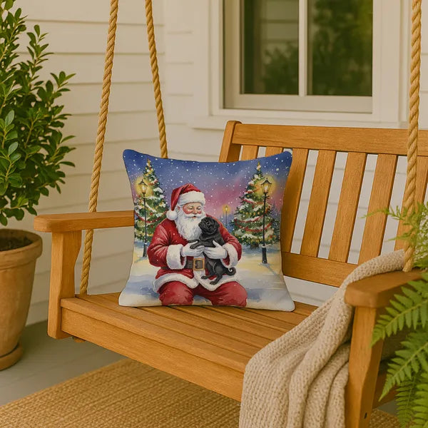 Aeelleea Black Pug Santa Throw Pillow 18x18 in, Christmas Dog Decor Cushion for Couch Bed Patio