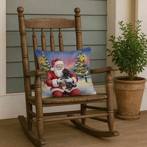 Aeelleea Black Pug Santa Throw Pillow 18x18 in, Christmas Dog Decor Cushion for Couch Bed Patio