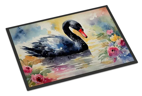 Aeelleea Black Swan Doormat 24x36 Non Slip Washable Indoor Outdoor