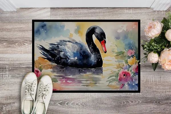 Aeelleea Black Swan Doormat 24x36 Non Slip Washable Indoor Outdoor