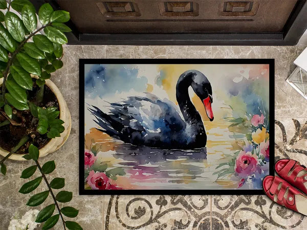 Aeelleea Black Swan Doormat 24x36 Non Slip Washable Indoor Outdoor