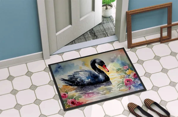 Aeelleea Black Swan Doormat 24x36 Non Slip Washable Indoor Outdoor
