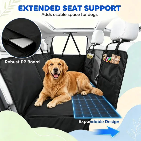 Aeelleea Black Waterproof Dog Car Seat Cover Hammock, Hard Bottom Extender 58 Inch Pet Back Seat Cover for SUV Cars