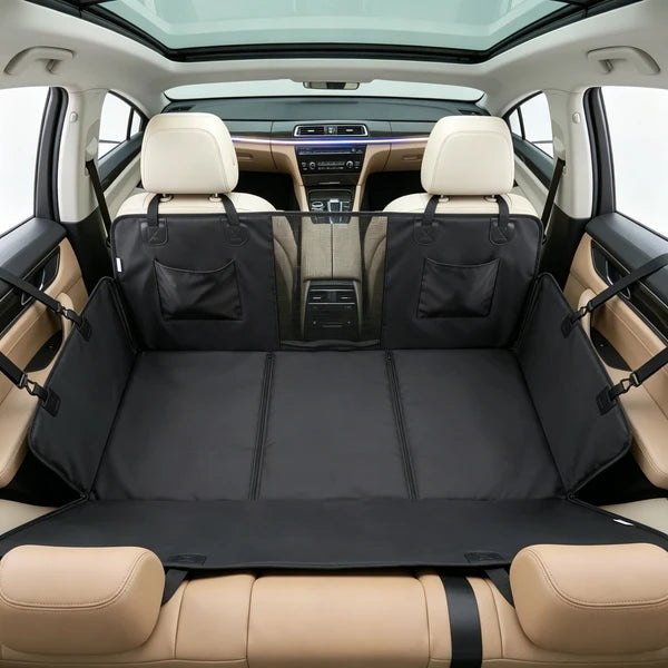 Aeelleea Black Waterproof Dog Car Seat Cover Hammock, Hard Bottom Extender 58 Inch Pet Back Seat Cover for SUV Cars
