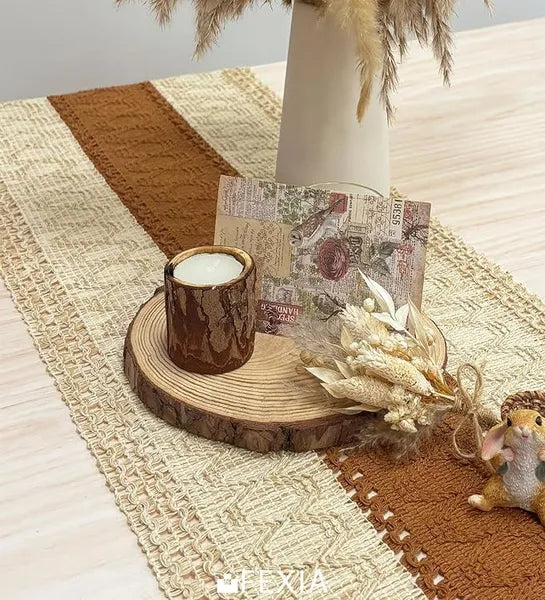 Aeelleea Boho Table Runner 12×72 Inch, Farmhouse Macrame Table Runner with Tassels, Brown Decor for Thanksgiving Wedding Dining Room