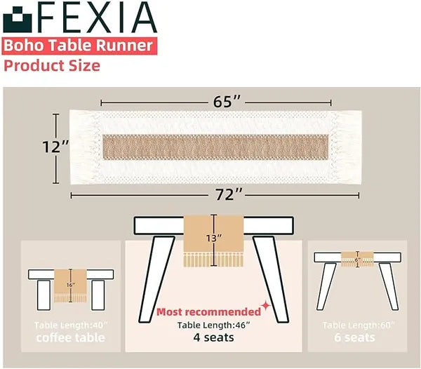 Aeelleea Boho Burlap Table Runner 12×72 Inch, Farmhouse Lace Table Runner with Tassels for Fall Thanksgiving Christmas Home Decor