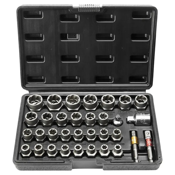 29-Piece Bolt Extractor Set, Cr-Mo Steel Damaged Nut & Bolt Remover Sockets with 4 Adapters and Storage Case