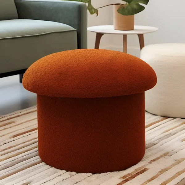 Boucle Mushroom Storage Ottoman, Collapsible Upholstered Ottoman with Hidden Storage, Extra Seat Footrest for Living Room Bedroom Home Decor