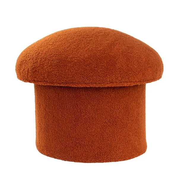 Boucle Mushroom Storage Ottoman, Collapsible Upholstered Ottoman with Hidden Storage, Extra Seat Footrest for Living Room Bedroom Home Decor