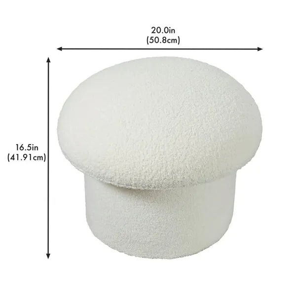 White Boucle Mushroom Storage Ottoman, Collapsible Upholstered Stool with Hidden Storage, Extra Seat Footrest for Living Room Bedroom Home Decor