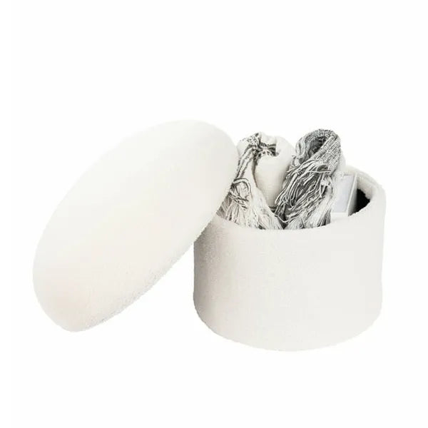 White Boucle Mushroom Storage Ottoman, Collapsible Upholstered Stool with Hidden Storage, Extra Seat Footrest for Living Room Bedroom Home Decor