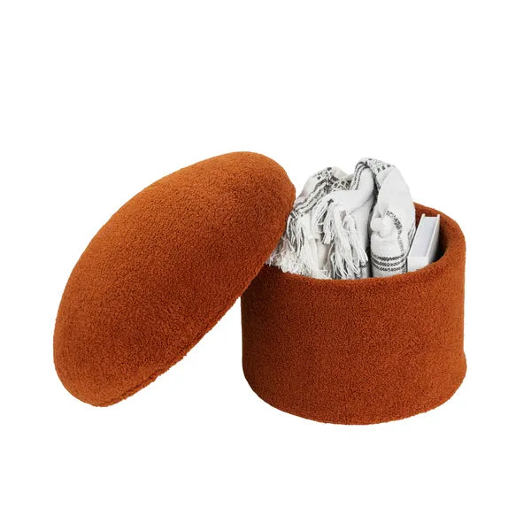 Boucle Mushroom Storage Ottoman, Collapsible Upholstered Ottoman with Hidden Storage, Extra Seat Footrest for Living Room Bedroom Home Decor