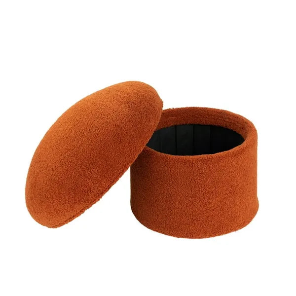 Boucle Mushroom Storage Ottoman, Collapsible Upholstered Ottoman with Hidden Storage, Extra Seat Footrest for Living Room Bedroom Home Decor