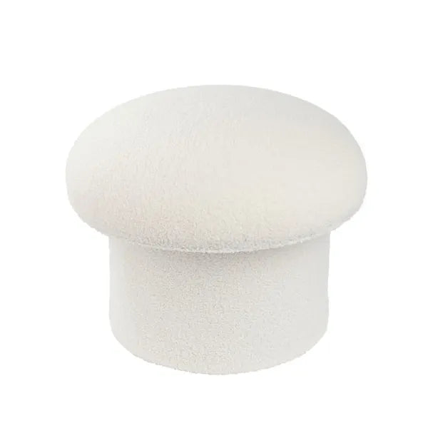 White Boucle Mushroom Storage Ottoman, Collapsible Upholstered Stool with Hidden Storage, Extra Seat Footrest for Living Room Bedroom Home Decor