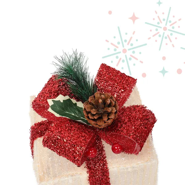 Aeelleea Set of 3 Christmas Lighted Gift Boxes, 60 Warm White LED, ABS Frame Onion Cloth Light Up Gift Box for Indoor Outdoor Christmas Decor