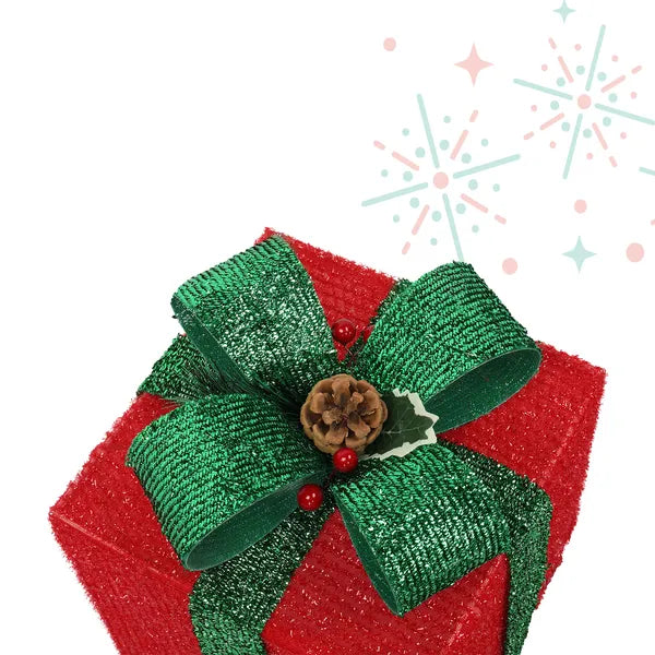 Aeelleea Set of 3 Christmas Lighted Gift Boxes, 60 Warm White LED, ABS Frame Onion Cloth Light Up Gift Box for Indoor Outdoor Christmas Decor