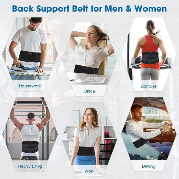 Adjustable Lumbar Support Back Brace with 5 Support Stays, Breathable Lower Back Support Belt for Men & Women