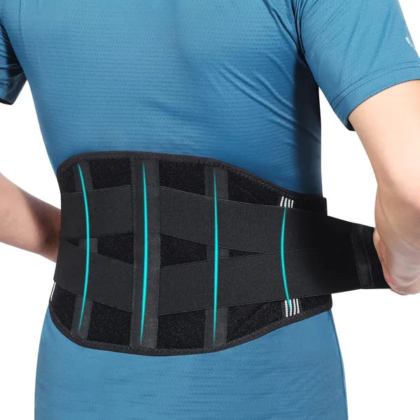 Adjustable Lumbar Support Back Brace with 5 Support Stays, Breathable Lower Back Support Belt for Men & Women