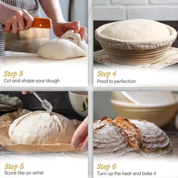 Aeelleea 9 Inch Round Rattan Sourdough Banneton Kit, Indonesian Rattan Bread Proofing Basket with Baking Tools for Artisan Bread Making