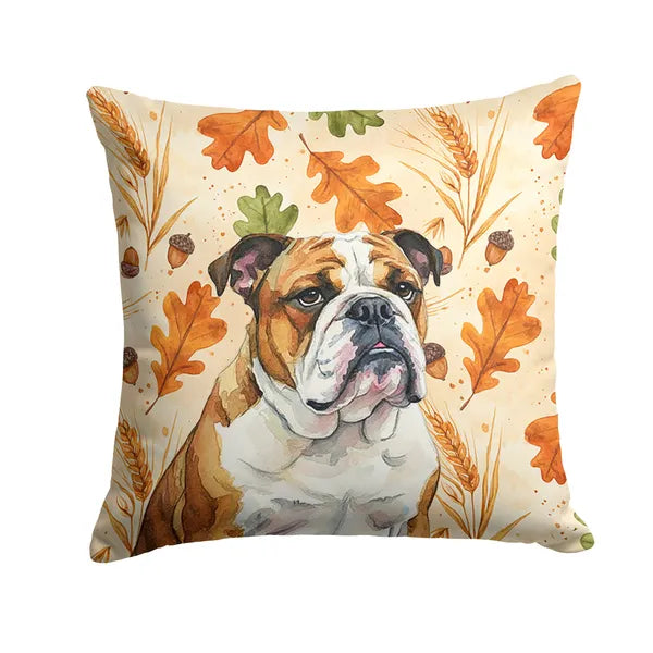 Aeelleea Brindle White English Bulldog Heirloom Fall Pillow 14x14 Autumn Dog Decor
