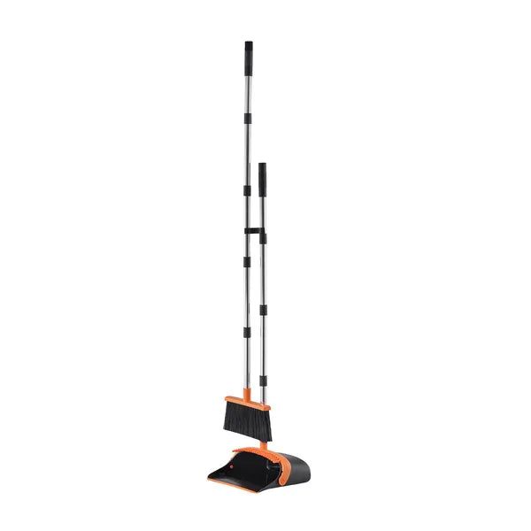 Broom and Dustpan Set, Long Handle with Comb Teeth, Soft PET Bristles, Household Floor Cleaning Sweeping Kit