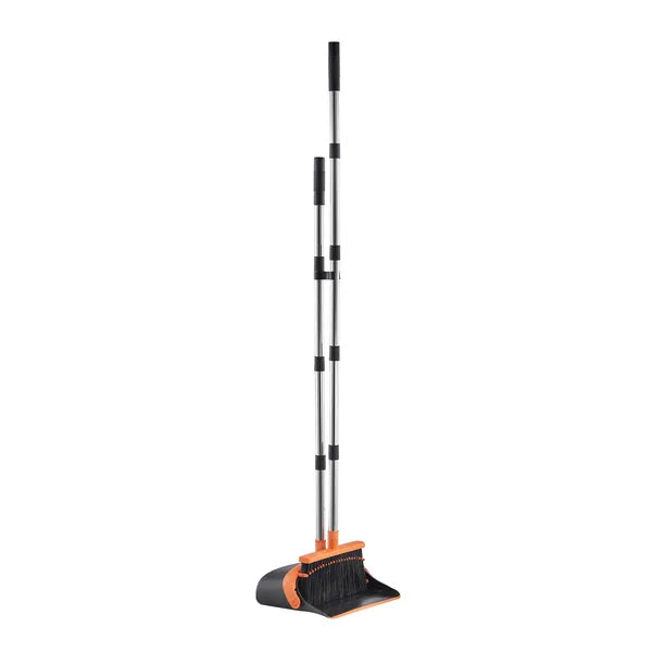 Broom and Dustpan Set, Long Handle with Comb Teeth, Soft PET Bristles, Household Floor Cleaning Sweeping Kit