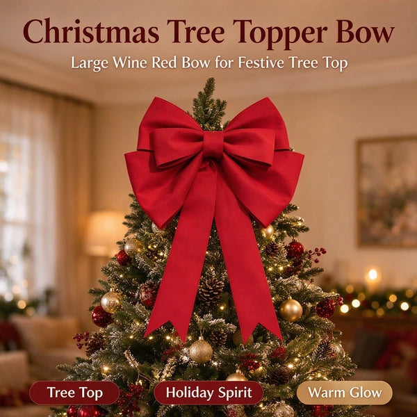 Aeelleea 19.69in Large Christmas Bow Set of 2, Burgundy Double Layer Ribbon Bow, Holiday Ornament for Gift Window Wreath Decor