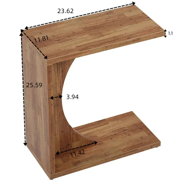 C-Shaped Sofa Side End Table, 2-Tier Storage Couch Table, Minimalist Accent Table for Bedroom & Living Room