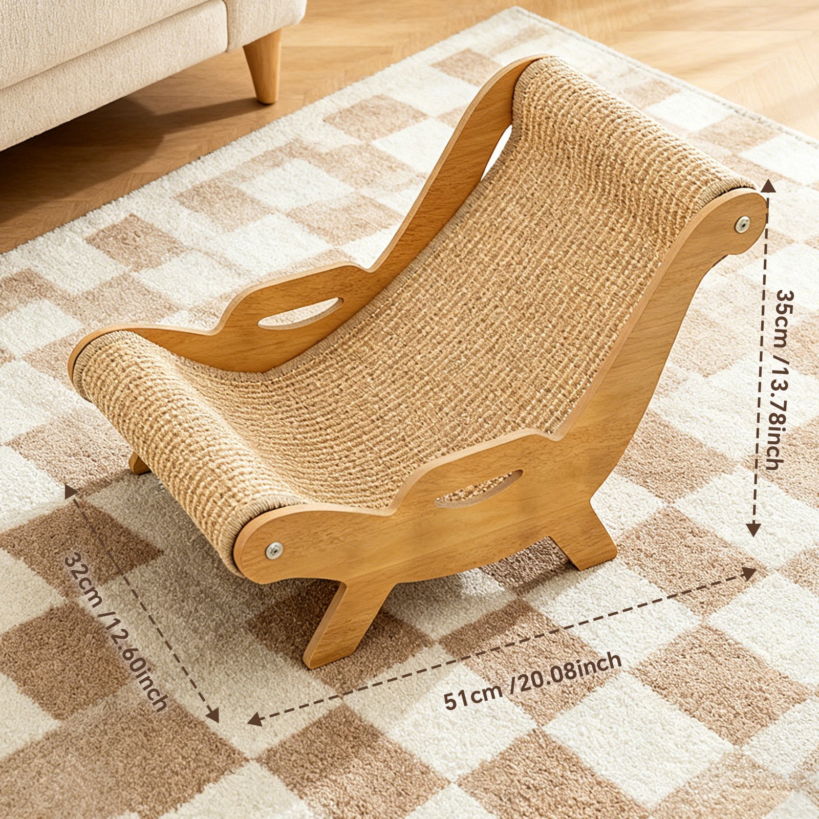 2-in-1 Cat Recliner Scraper Board & Sofa Bed - Scratch Resistant, Low Lint Wooden Cat Scratcher Bed with Replaceable Scratching Pad, Multi-Functional Cat Furniture for Indoor Cats